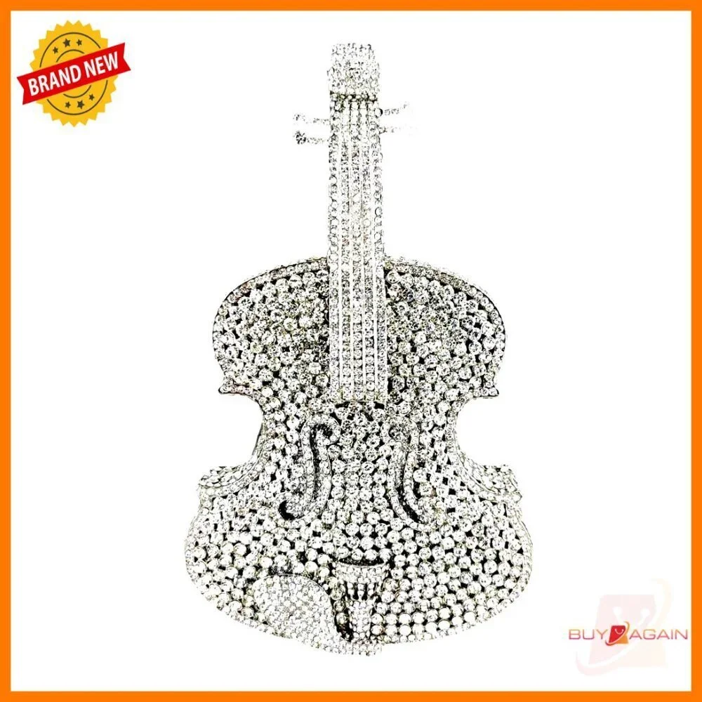 Mini Violin Crystal Clutch Evening Bag with Chain Strap for Parties Weddings